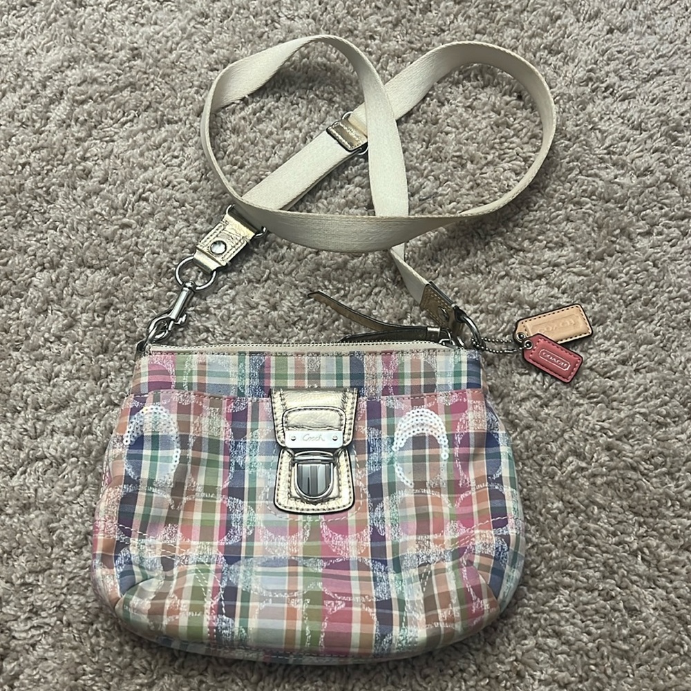 Coach Multicolor Plaid Crossbody Bag with Cream Strap